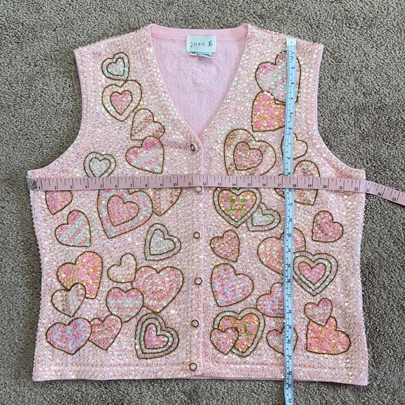 Vest, pink, Sequins, hearts size XL. By Just B. Pink. Faux buttons on outside - Picture 3 of 12